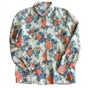 Talbots linen Blouse Women’s 4 Vintage Floral Preppy Cottagecore Summer Career